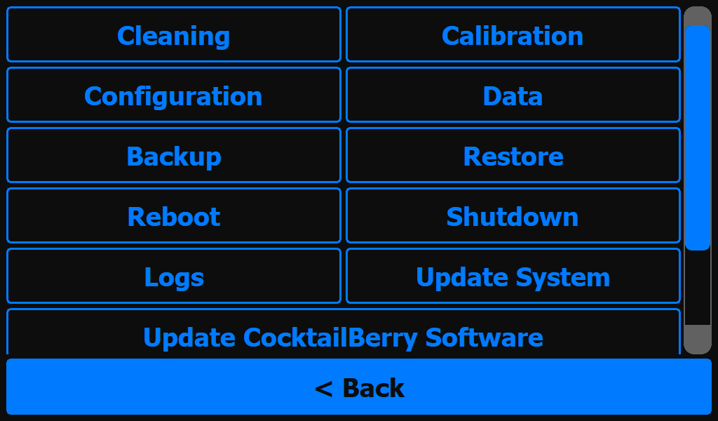 CocktailBerry cocktail machine software β options screen