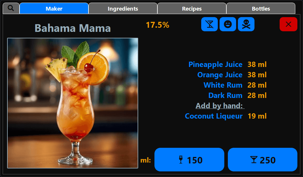 CocktailBerry cocktail machine software β cocktail selection screen